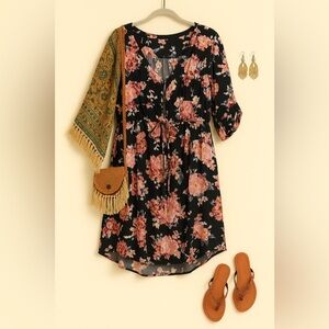 Torrid Black and Pink Floral Mini Dress